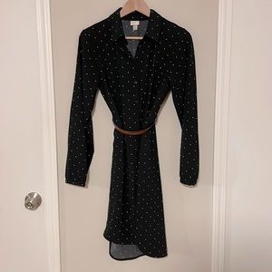 Black and White polka dot long sleeve dress size Medium *belt not included